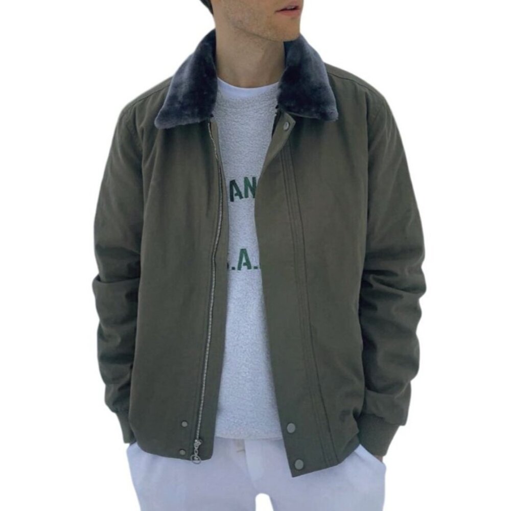 PAIGE Barrymont Aviator Jacket w Detachable Faux Fur Collar M Full Zip Pockets